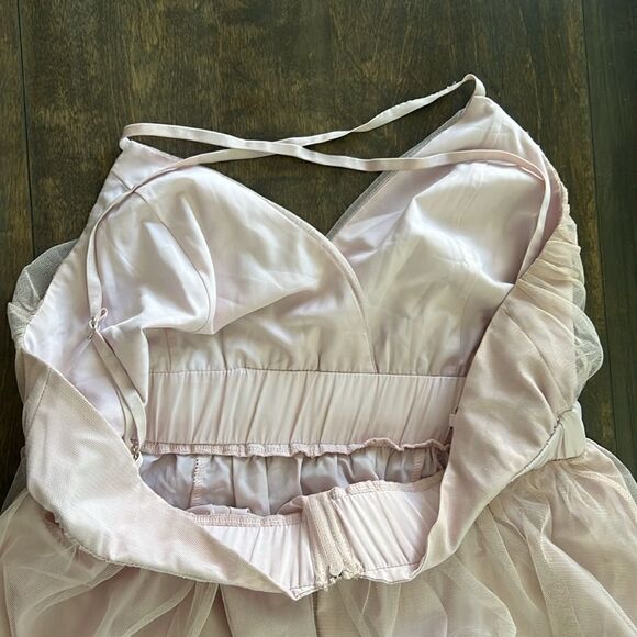 Tulle Pink Mesh Lace Dress, Elegant V-Neck Evening Dress, Autumn Winter Sexy - Picture 10 of 14